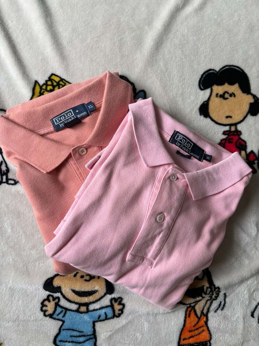 BUNDLE! Two Ralph Lauren Vintage Mens XL Pink and Salmon Cotton Polo MADE IN USA